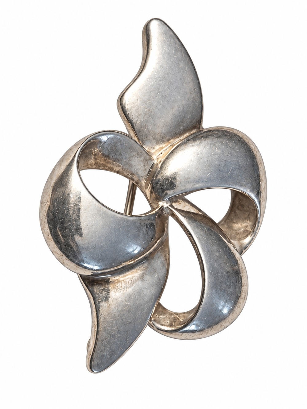 Vintage Sterling Silver Sculptured Ribbon Brooch 2 3/4" x 2" "Fab Find!"